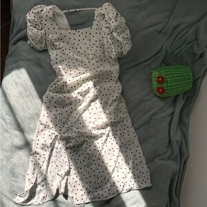 White with black dots women summer dress.